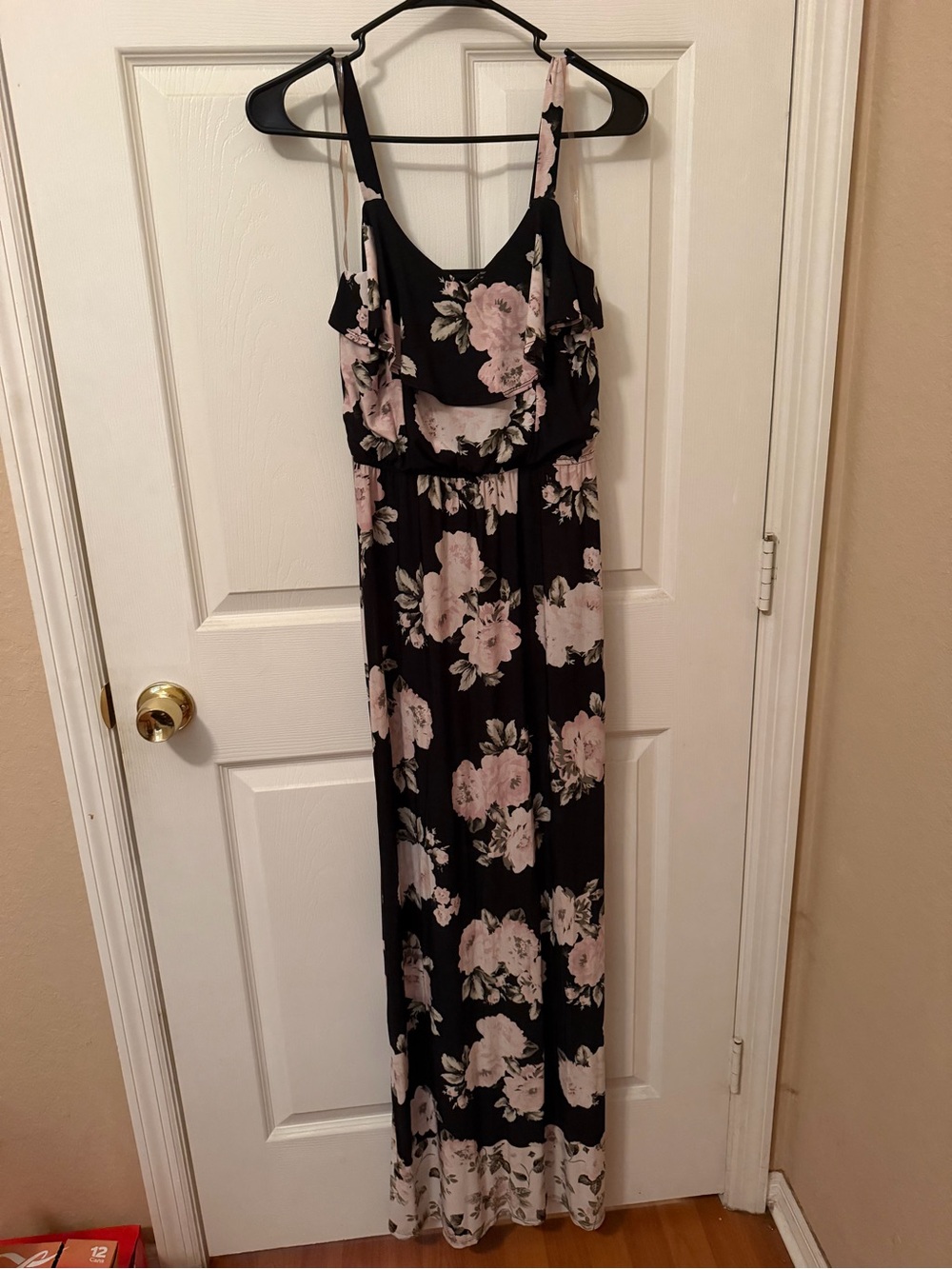 Three Hearts Black Maxi Dress with Pink Floral Print